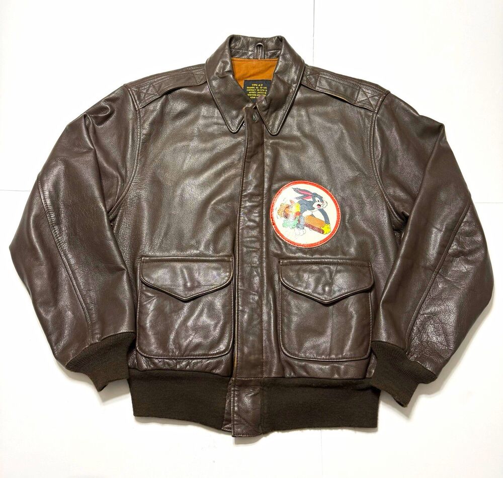 VTG Avirex Type A-2 Flight Leather Bomber Jacket Bugs Bunny Patch Size 40